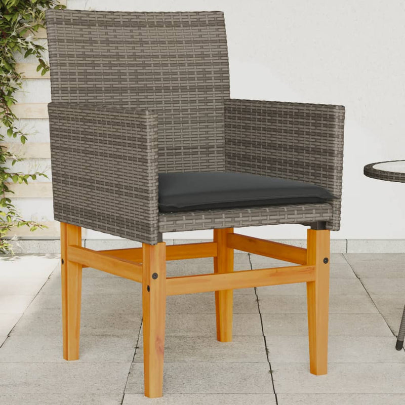 Garden Chairs with Cushions 2 pcs Grey Poly Rattan&Solid Wood