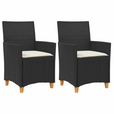 Garden Chairs with Cushions 2 pcs Black Poly Rattan&Solid Wood