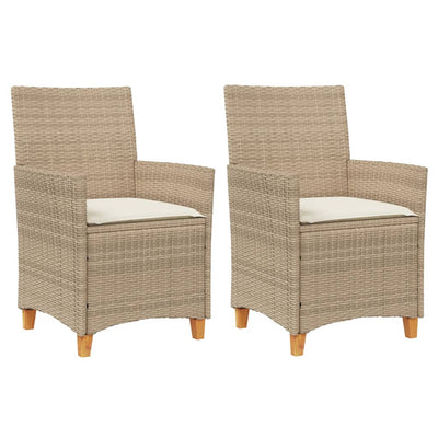 Garden Chairs with Cushions 2 pcs Beige Poly Rattan&Solid Wood