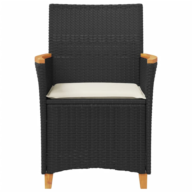 Garden Chairs with Cushions 2 pcs Black Poly Rattan&Solid Wood