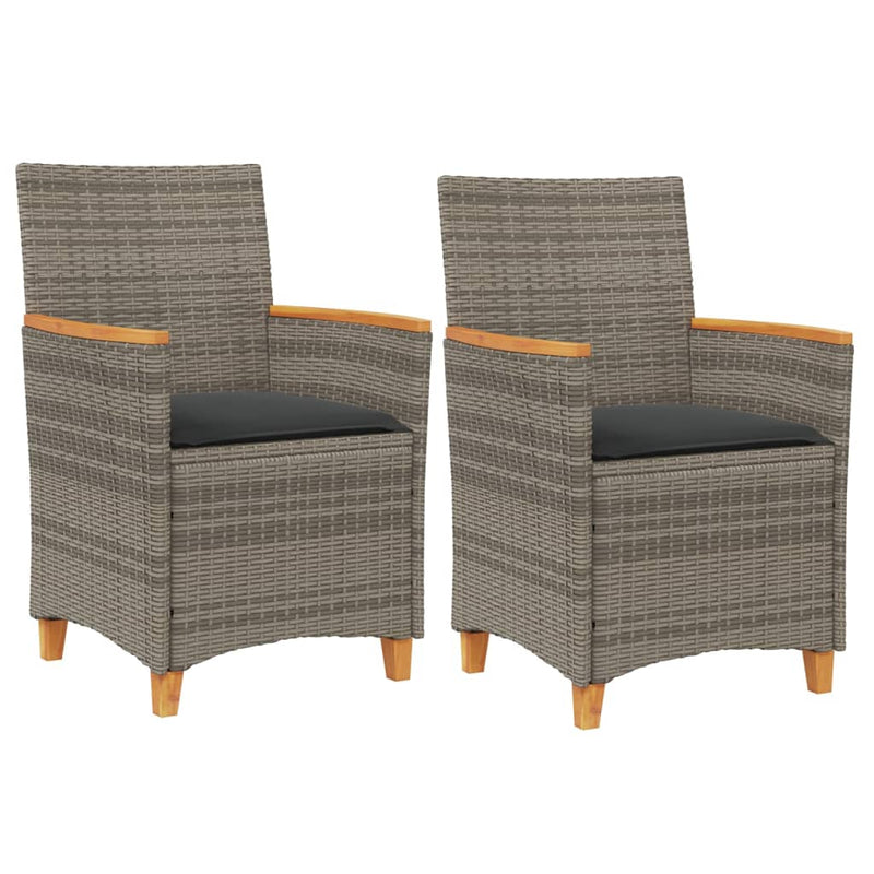 Garden Chairs with Cushions 2 pcs Grey Poly Rattan&Solid Wood