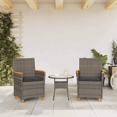 Garden Chairs with Cushions 2 pcs Grey Poly Rattan&Solid Wood