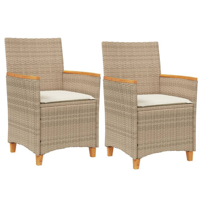 Garden Chairs with Cushions 2 pcs Beige Poly Rattan&Solid Wood