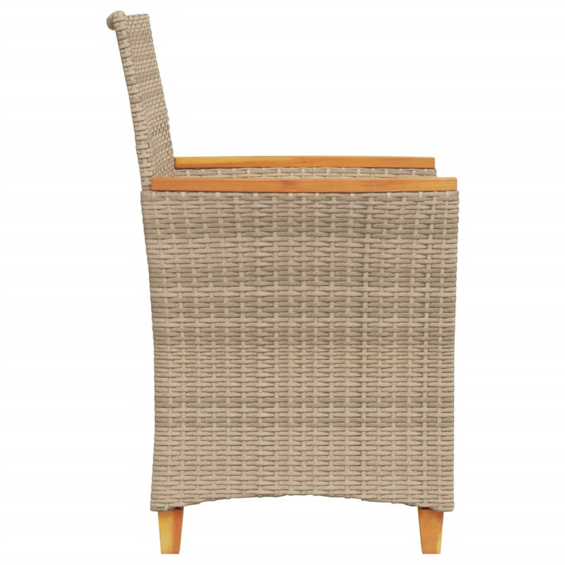 Garden Chairs with Cushions 2 pcs Beige Poly Rattan&Solid Wood