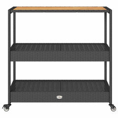 Bar Cart 3-Tier Grey Poly Rattan and Solid Wood Acacia Black and brown