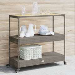 Bar Cart 3-Tier Grey Poly Rattan and Solid Wood Acacia Grey and brown