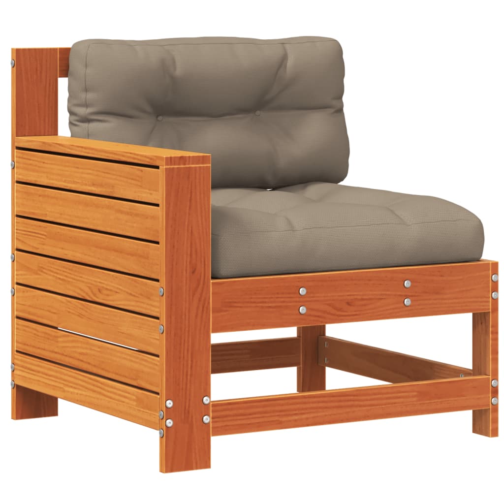 vidaXL Garden Armrest Sofa with Cushion Wax Brown Solid Wood Pine 2