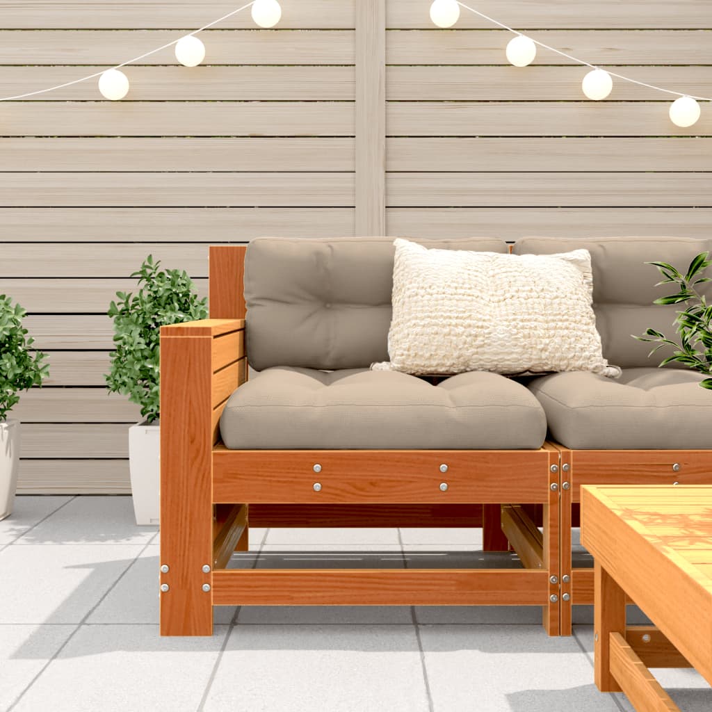 vidaXL Garden Armrest Sofa with Cushion Wax Brown Solid Wood Pine 3