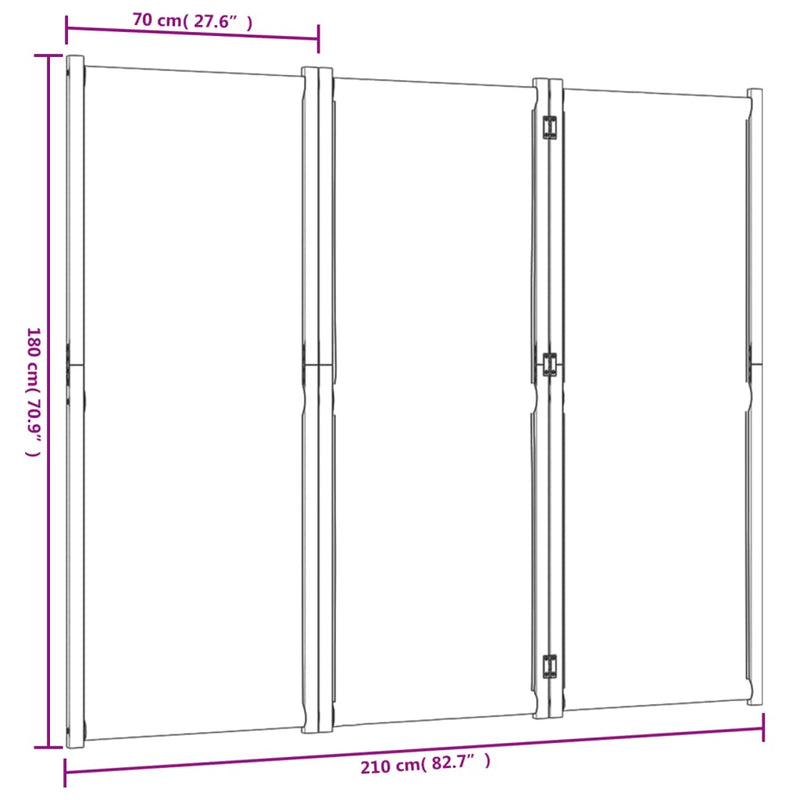 3-Panel Room Divider Light Grey 210x180 cm