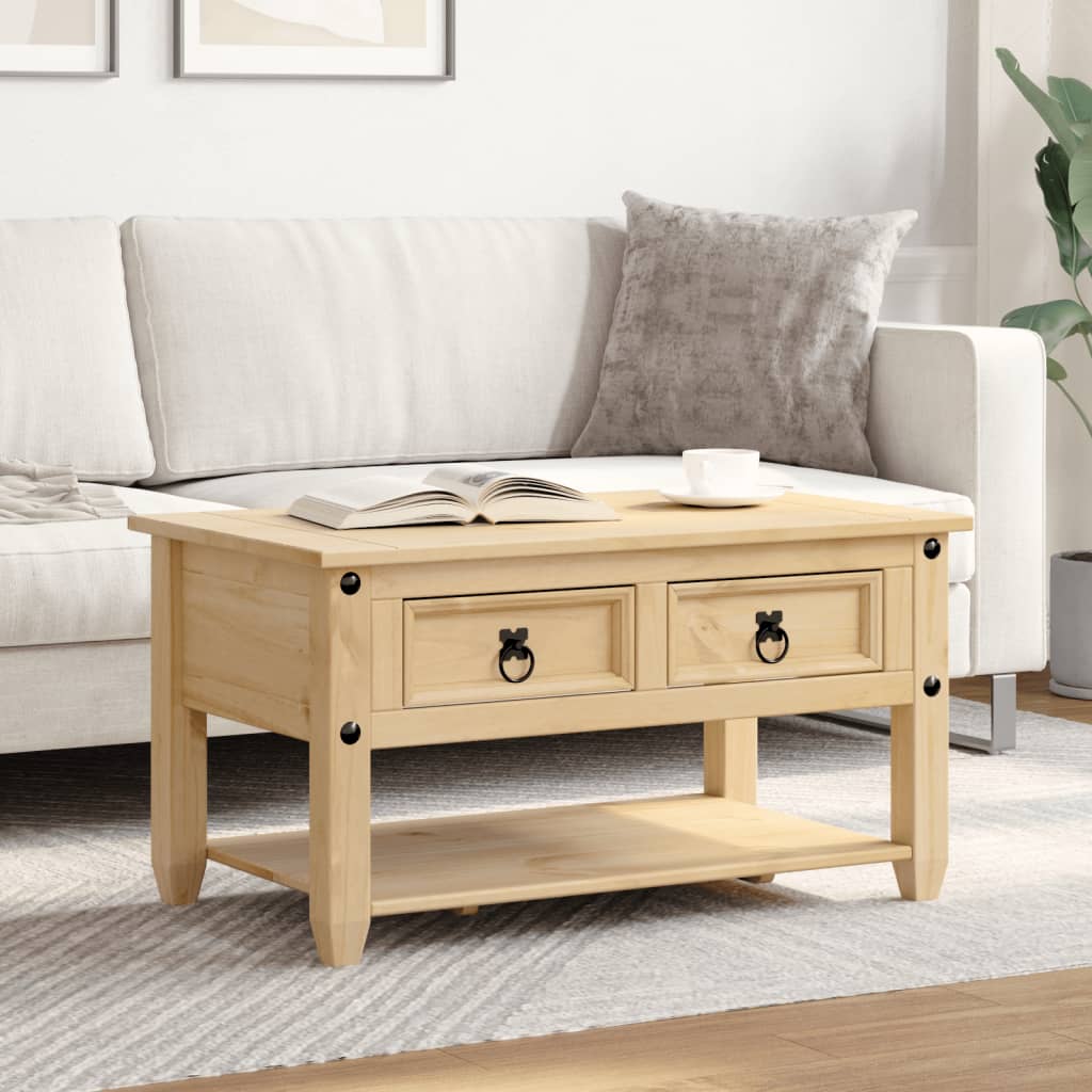 vidaXL Coffee Table with Drawers "Corona" 85x50x45 cm Solid Wood Pine 3