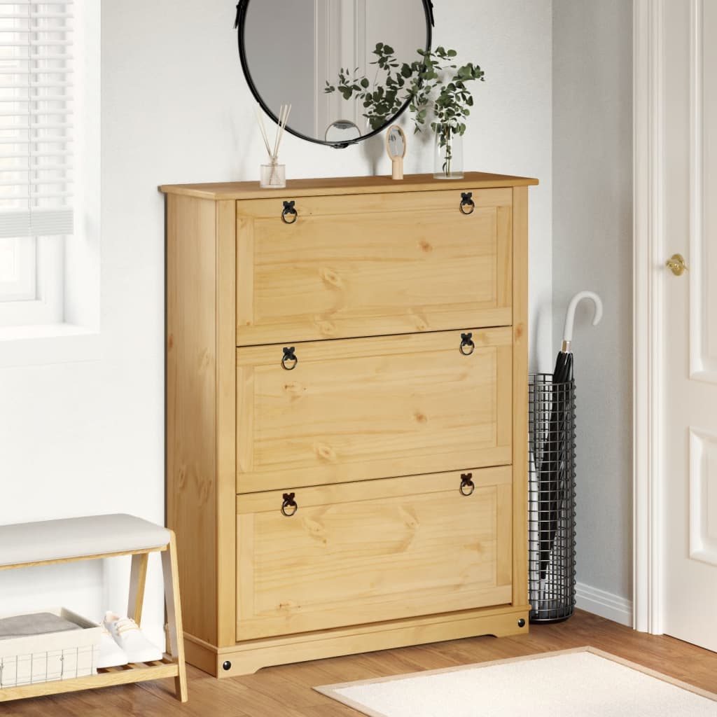 vidaXL Shoe Cabinet "Corona" 99x32x124,5 cm Solid Wood Pine 3