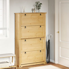 vidaXL Shoe Cabinet "Corona" 99x32x163,5 cm Solid Wood Pine 3