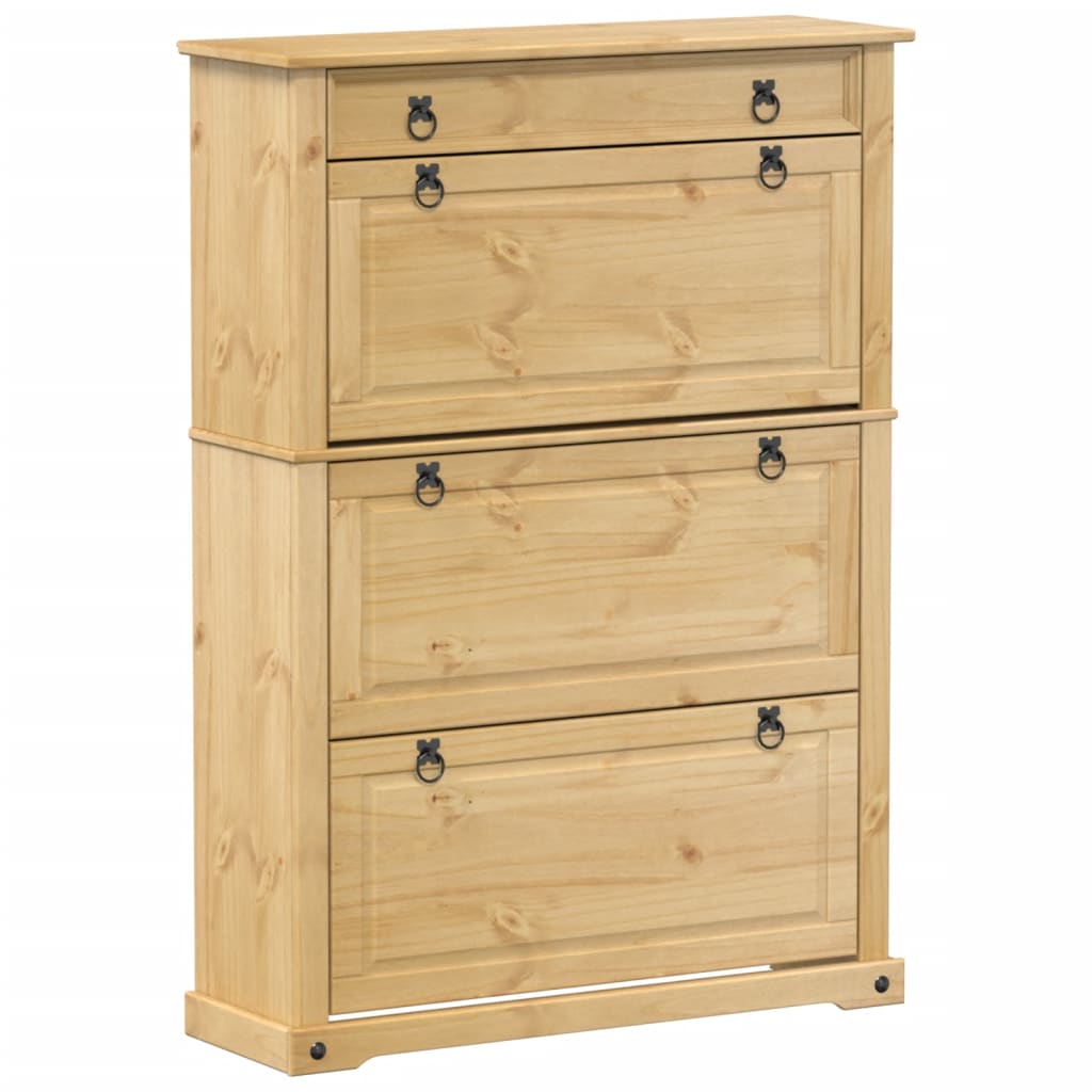 vidaXL Shoe Cabinet "Corona" 99x32x138 cm Solid Wood Pine 2
