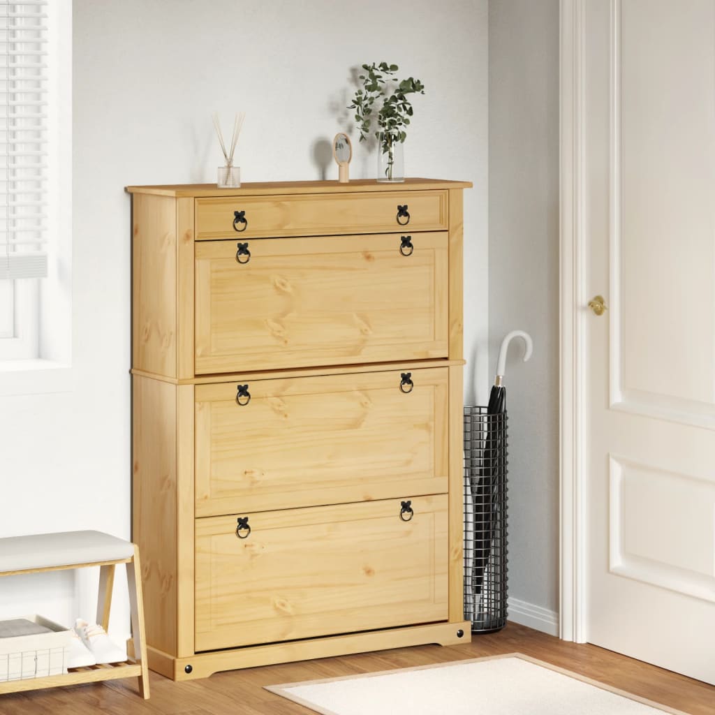 vidaXL Shoe Cabinet "Corona" 99x32x138 cm Solid Wood Pine 3