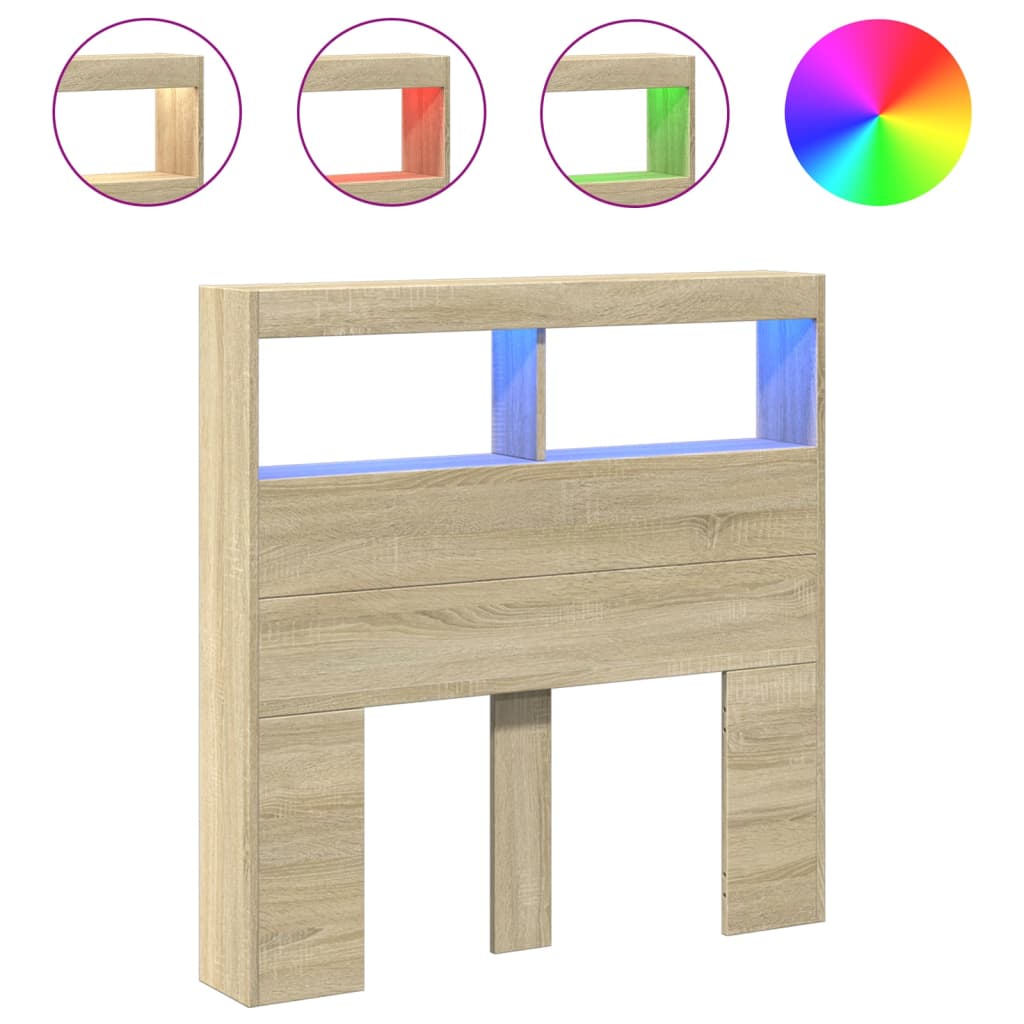 vidaXL Headboard Cabinet with LED Sonoma Oak 100x17x102 cm 2