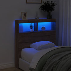 vidaXL Headboard Cabinet with LED Brown Oak 100x17x102 cm 4