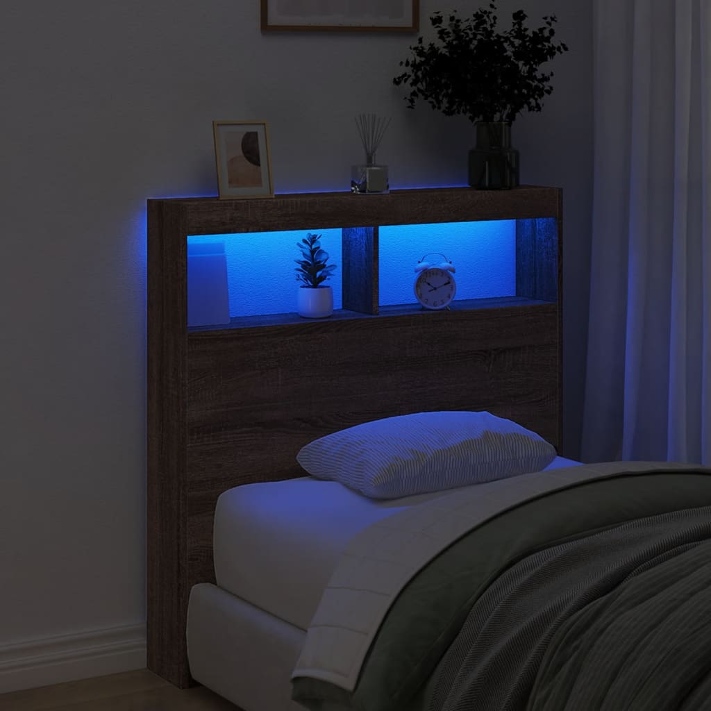 Headboard Cabinet with LED 100 x 17 x 102 cm Brown oak