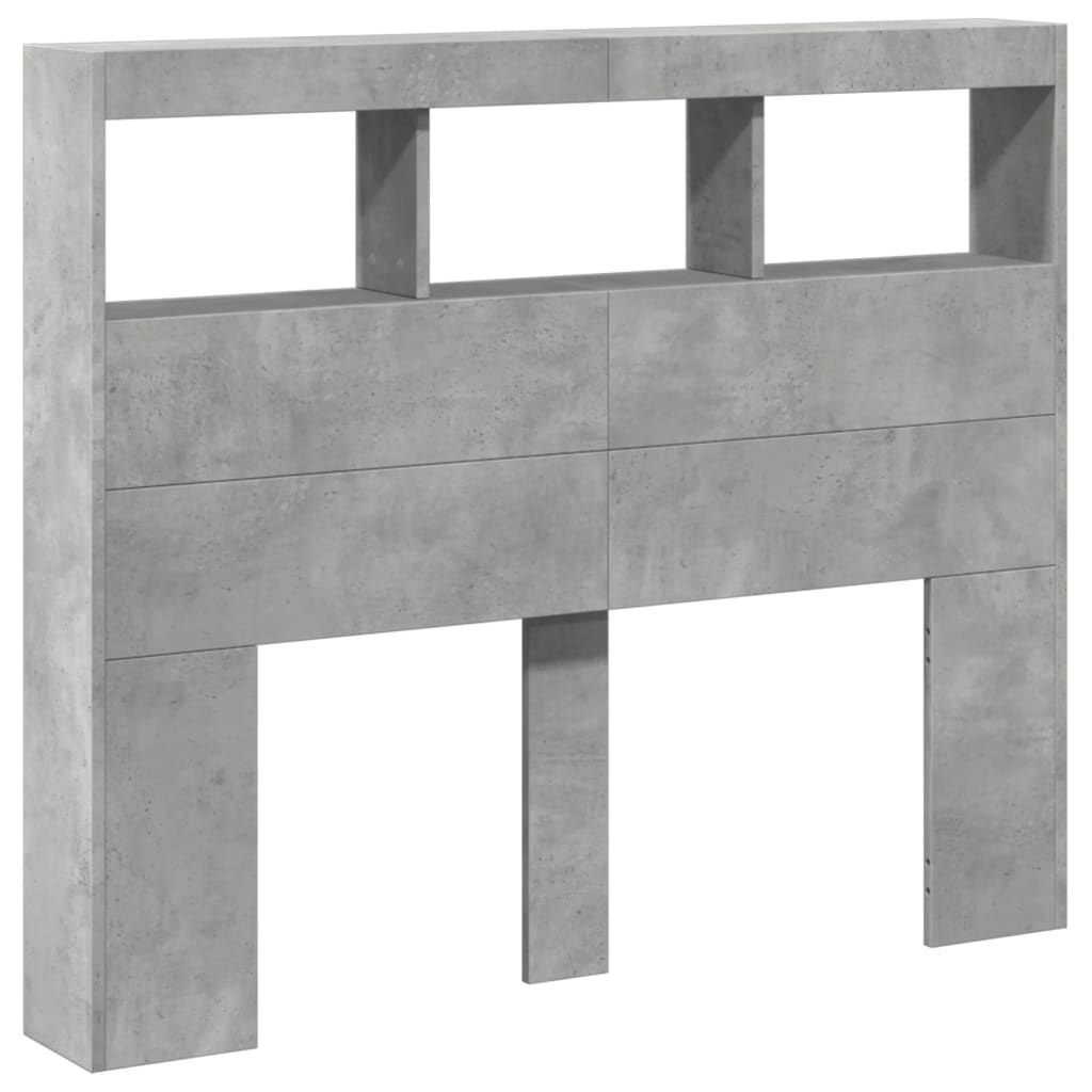 vidaXL Headboard Cabinet with LED Concrete Grey 120x17x102 cm 3