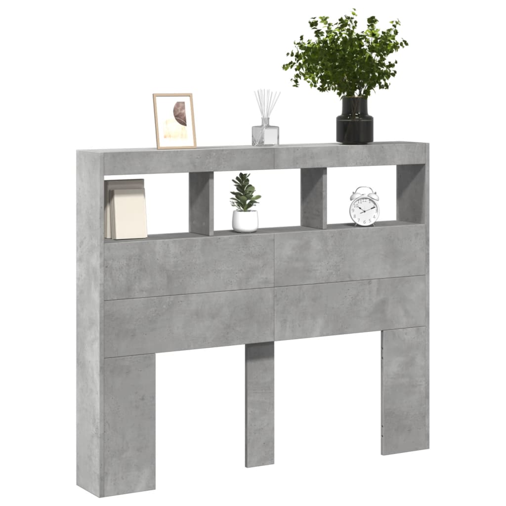 vidaXL Headboard Cabinet with LED Concrete Grey 120x17x102 cm 5
