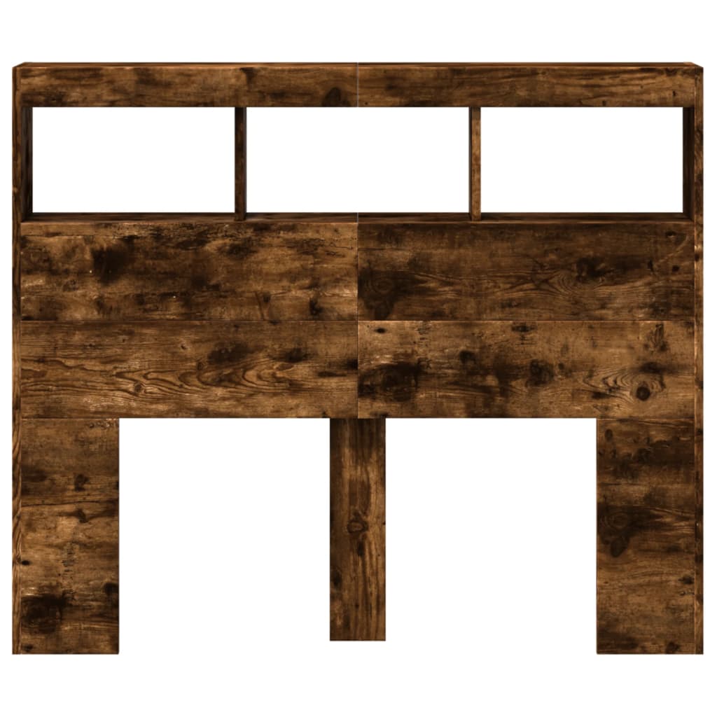 vidaXL Headboard Cabinet with LED Smoked Oak 120x17x102 cm 6