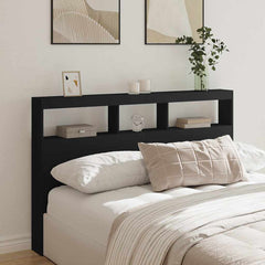 Headboard Cabinet with LED 160 x 17 x 102 cm Black