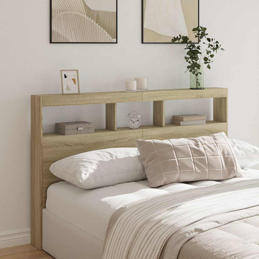 Headboard Cabinet with LED 160 x 17 x 102 cm Sonoma oak