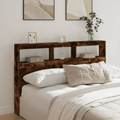 Headboard Cabinet with LED 160 x 17 x 102 cm Smoked oak