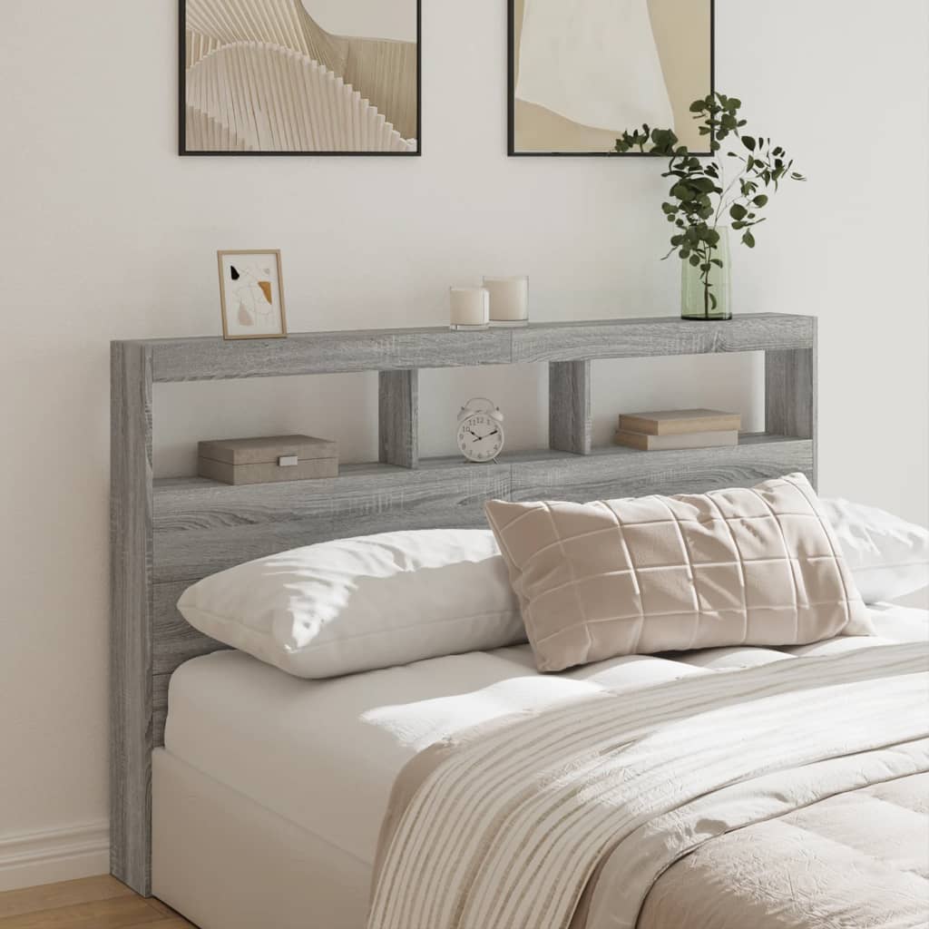 Headboard Cabinet with LED 160 x 17 x 102 cm Grey sonoma