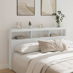 Headboard Cabinet with LED 180 x 17 x 102 cm White