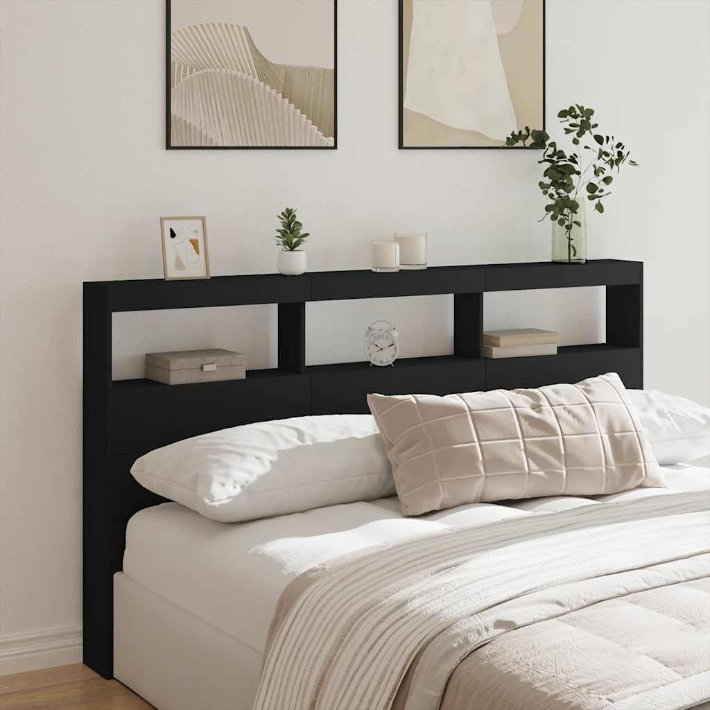 Headboard Cabinet with LED 180 x 17 x 102 cm Black