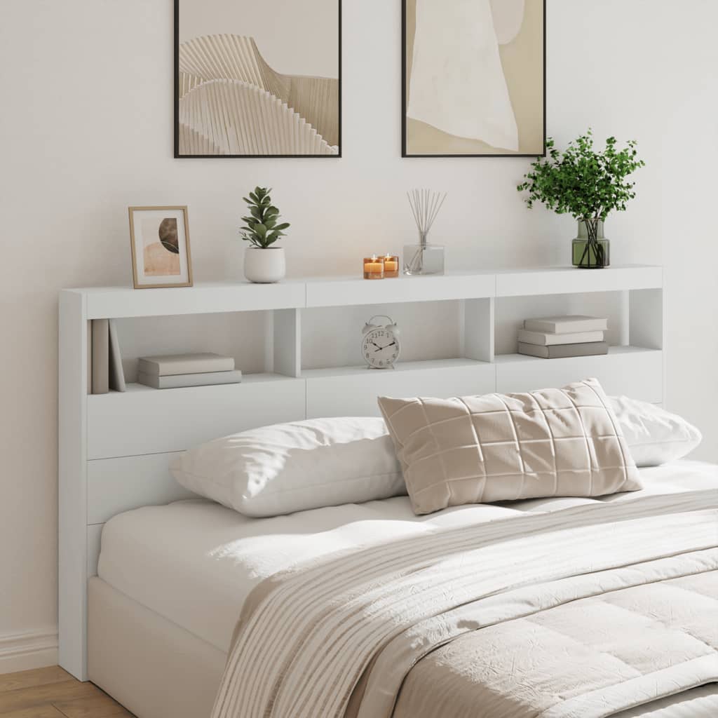 Headboard Cabinet with LED 200 x 17 x 102 cm White