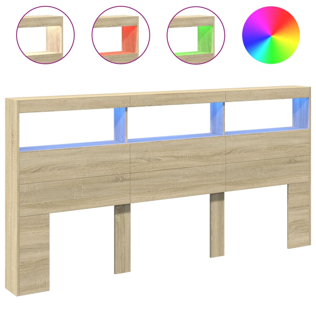 Headboard Cabinet with LED 200 x 17 x 102 cm Sonoma oak