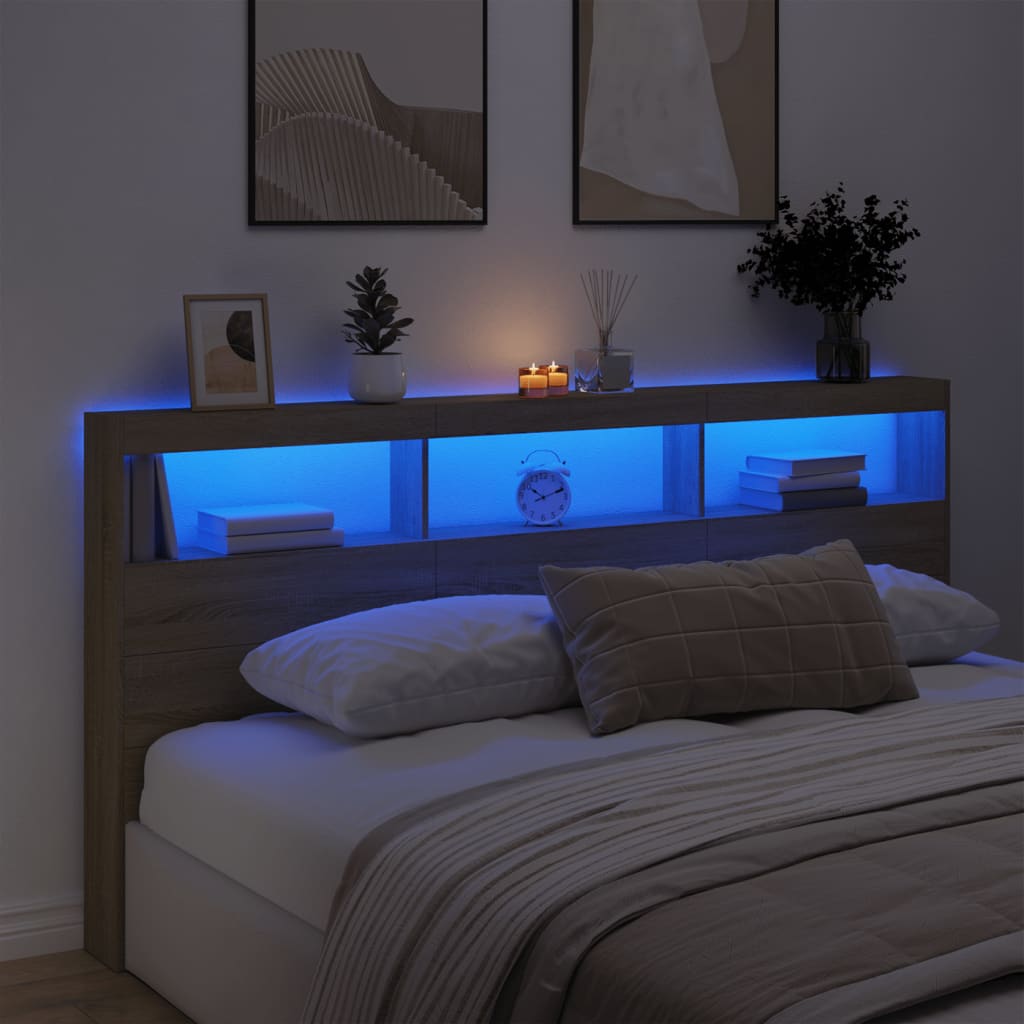 Headboard Cabinet with LED 200 x 17 x 102 cm Sonoma oak