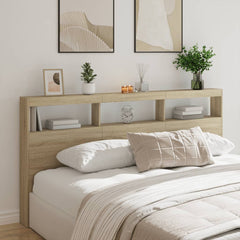 Headboard Cabinet with LED 200 x 17 x 102 cm Sonoma oak