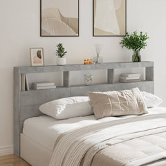 Headboard Cabinet with LED 200 x 17 x 102 cm Concrete grey
