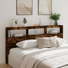 Headboard Cabinet with LED 200 x 17 x 102 cm Smoked oak