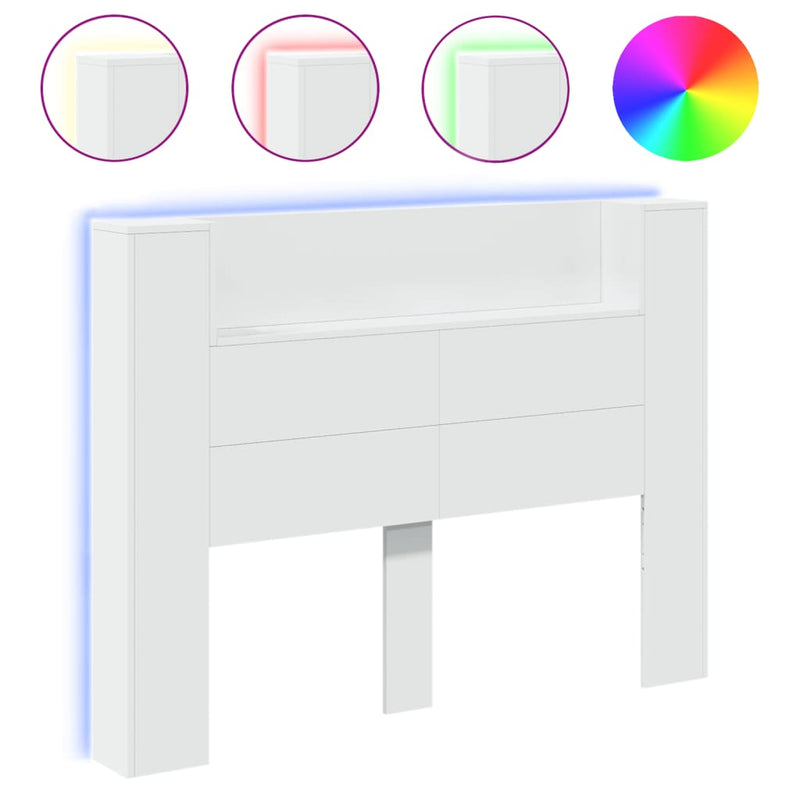 Headboard Cabinet with LED White 140x16.5x103.5 cm