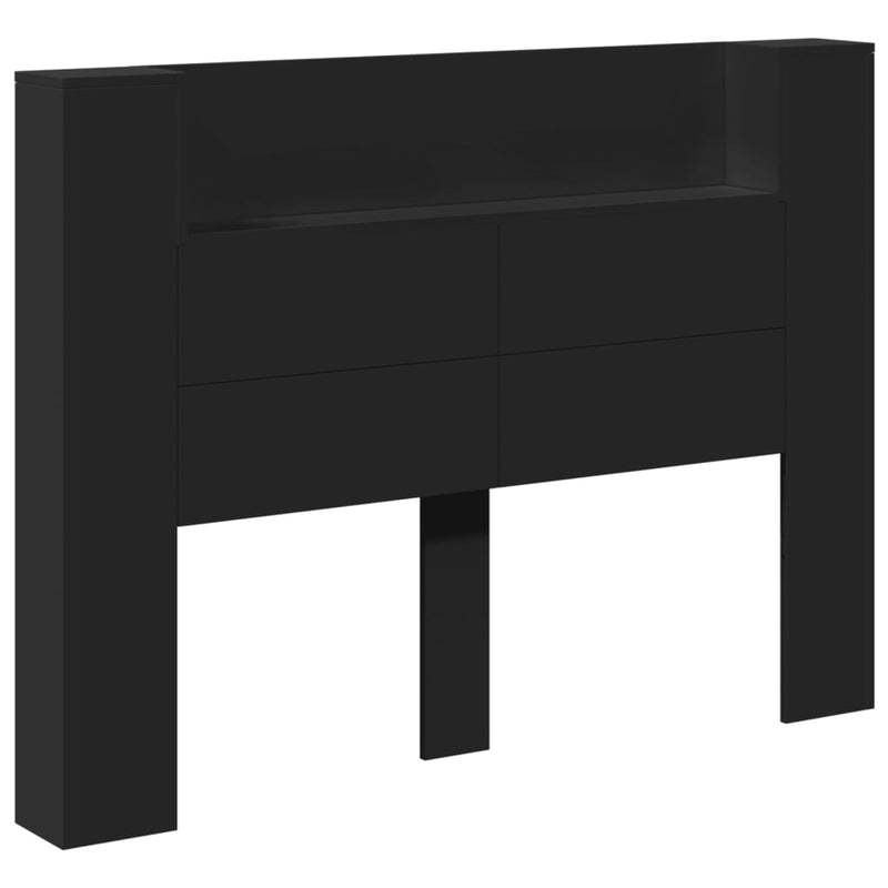 Headboard Cabinet with LED Black 140x16.5x103.5 cm