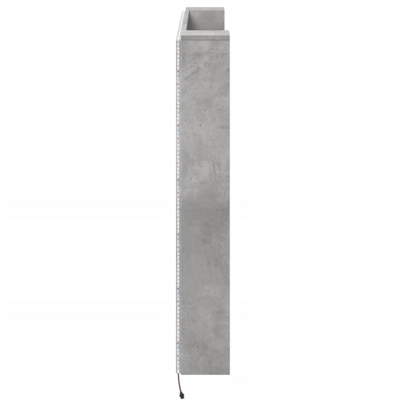 Headboard Cabinet with LED Concrete Grey 140x16.5x103.5 cm