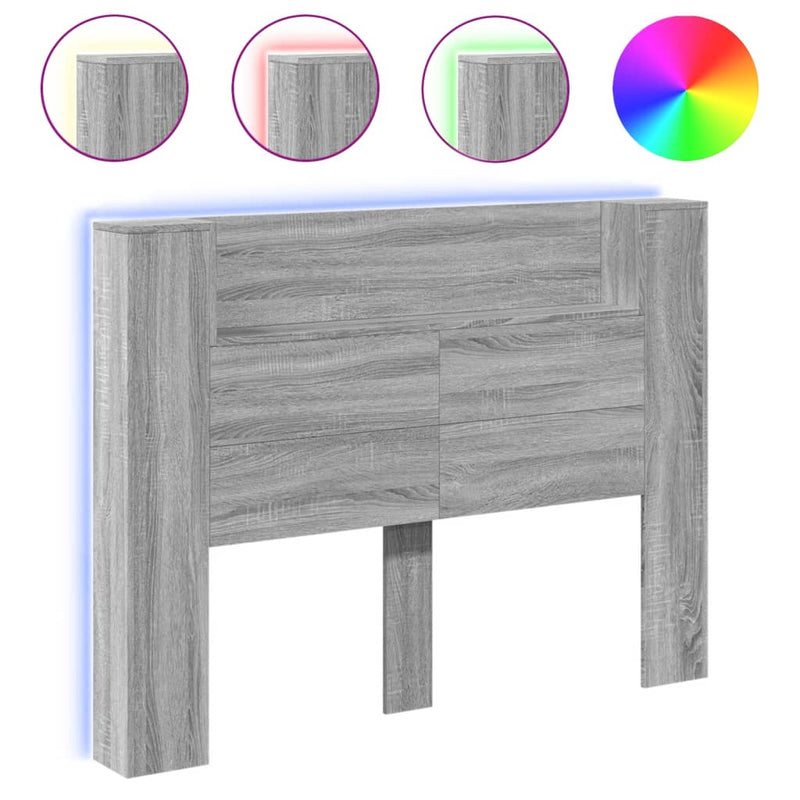 Headboard Cabinet with LED Grey Sonoma 140x16.5x103.5 cm