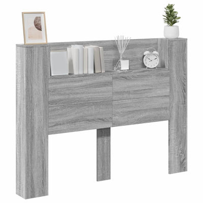 Headboard Cabinet with LED Grey Sonoma 140x16.5x103.5 cm