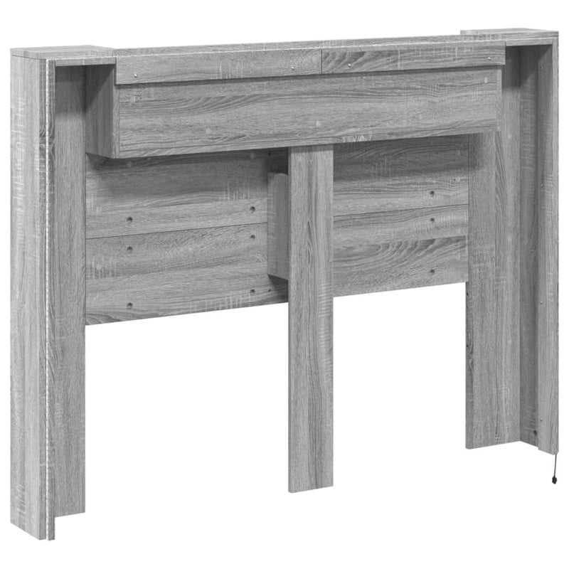 Headboard Cabinet with LED Grey Sonoma 140x16.5x103.5 cm