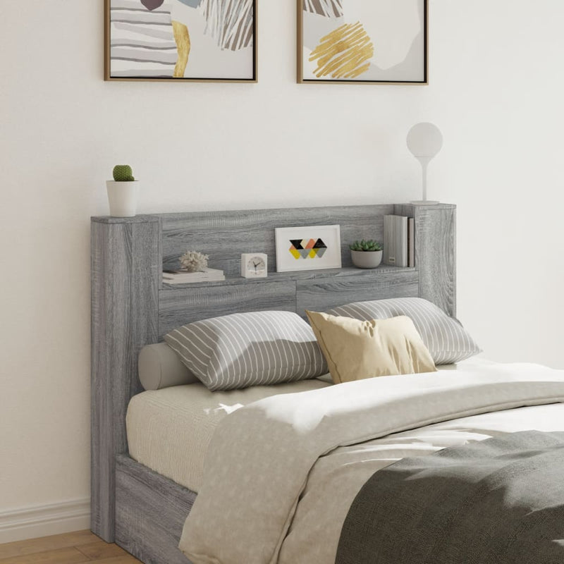 Headboard Cabinet with LED Grey Sonoma 140x16.5x103.5 cm