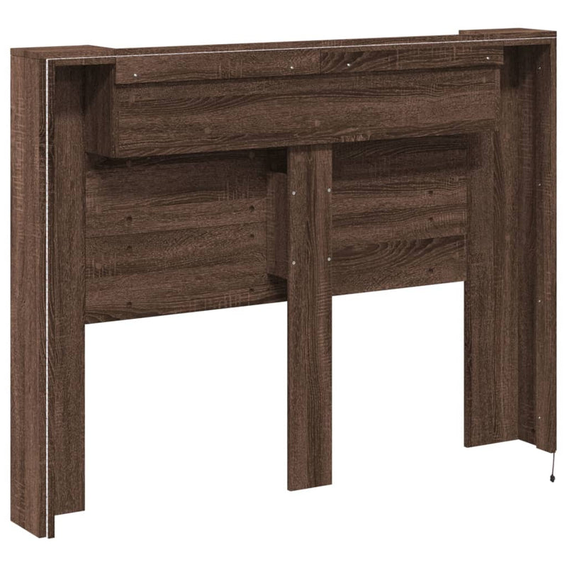 Headboard Cabinet with LED Brown Oak 140x16.5x103.5 cm