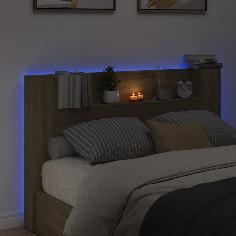 Headboard Cabinet with LED Sonoma Oak 160x16.5x103.5 cm