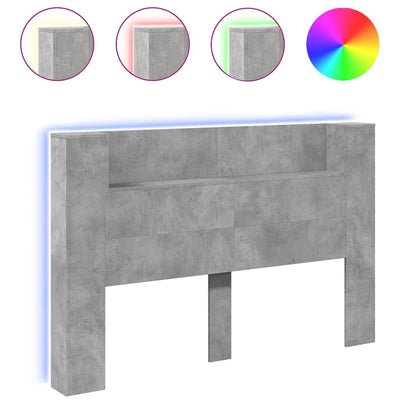 Headboard Cabinet with LED Concrete Grey 160x16.5x103.5 cm