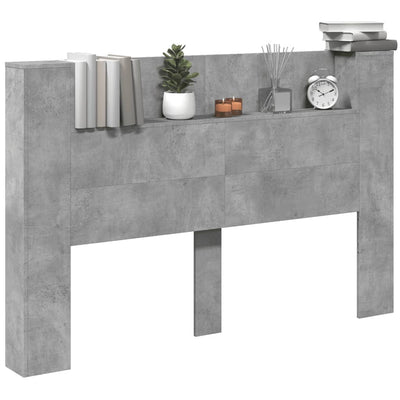 Headboard Cabinet with LED Concrete Grey 160x16.5x103.5 cm