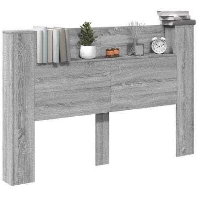 Headboard Cabinet with LED Grey Sonoma 160x16.5x103.5 cm