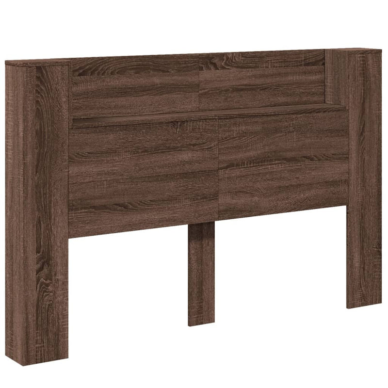 Headboard Cabinet with LED Brown Oak 160x16.5x103.5 cm