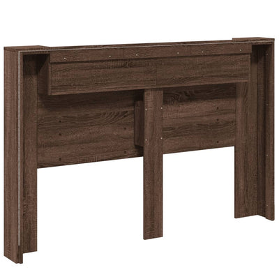 Headboard Cabinet with LED Brown Oak 160x16.5x103.5 cm